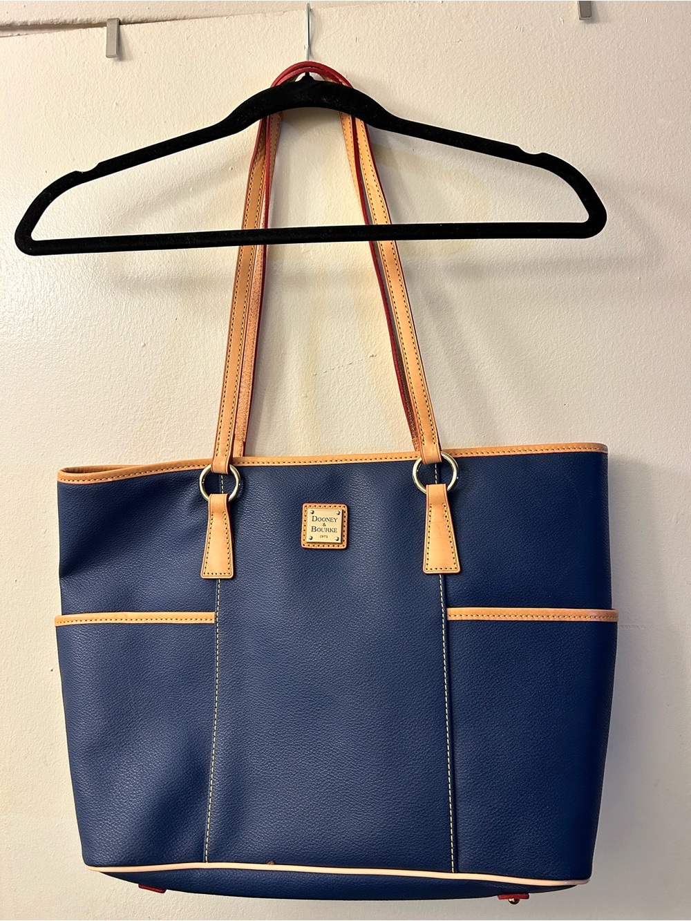 Dooney & Bourke Large Navy and Tan Leather Tote